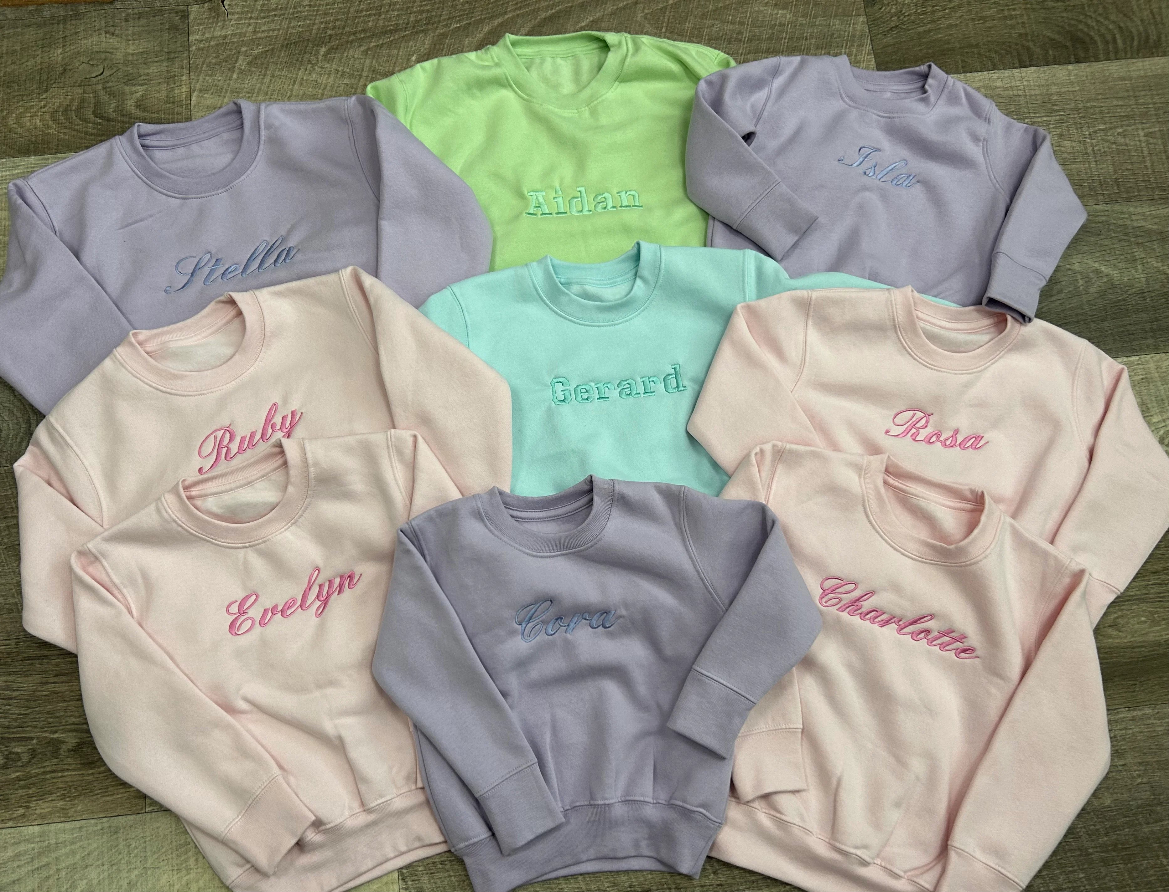 Personalised embroidered kids pastel sweatshirts