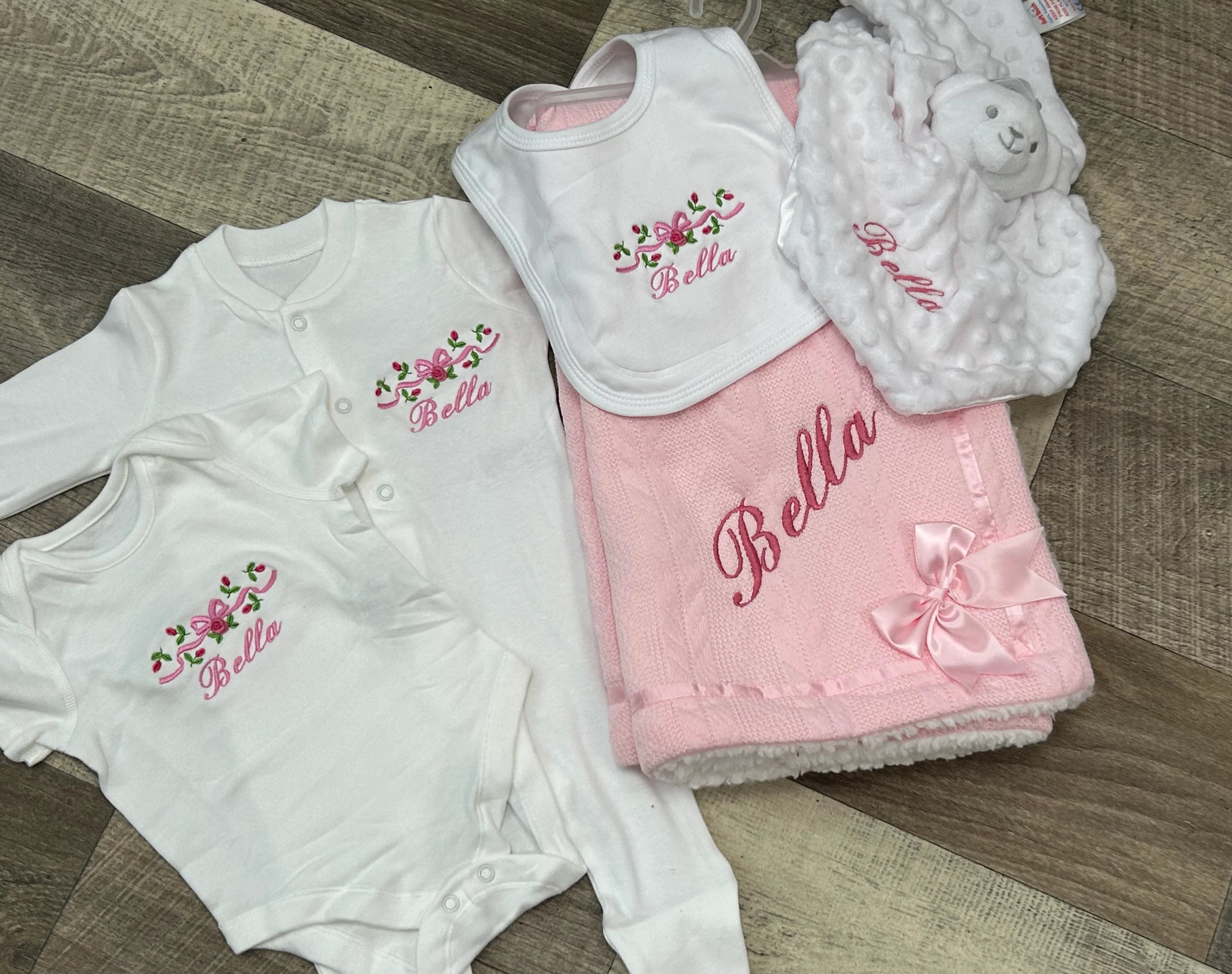 Personalised baby Bow set with fleece blanket