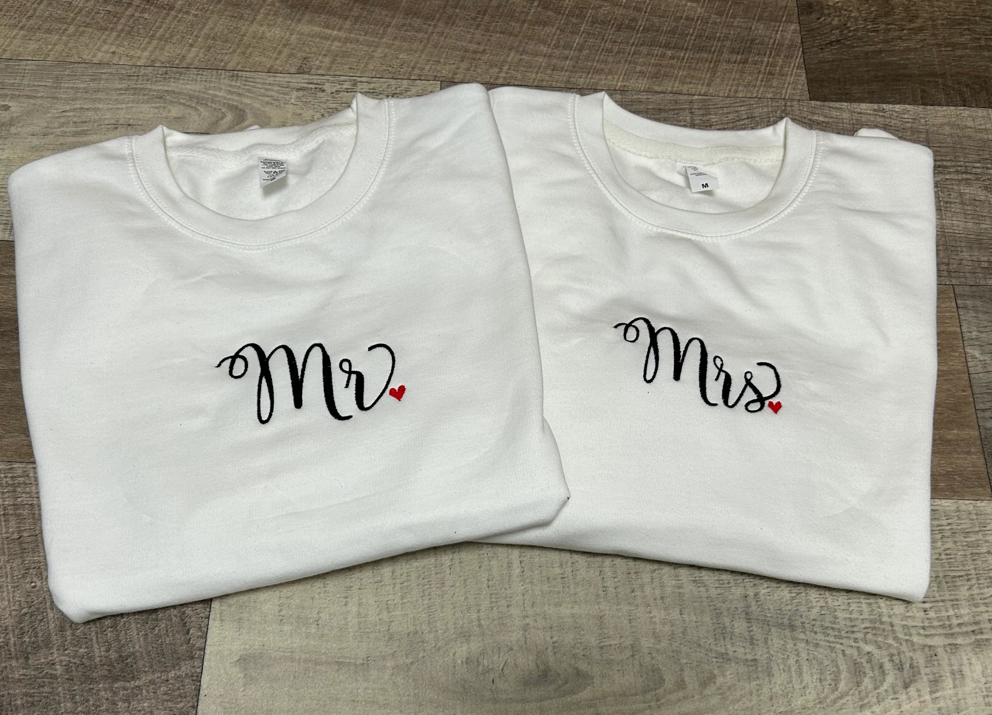 Mr and Mrs embroidered sweatshirts